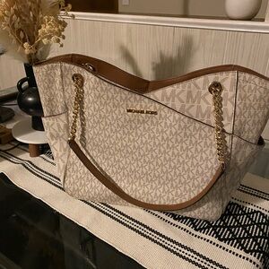 Michael Kors Cream and Brown Signature Tote